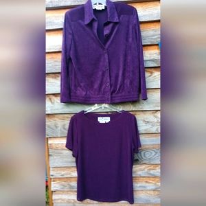 💜Caron Components Women's Suede Feel Button Front Jacket LS/  Mesh Top SS 2 Pc